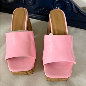 Bamboo Bubblegum Pink  Cork Platform Slide Sandals NEW SIZE 6.5 -